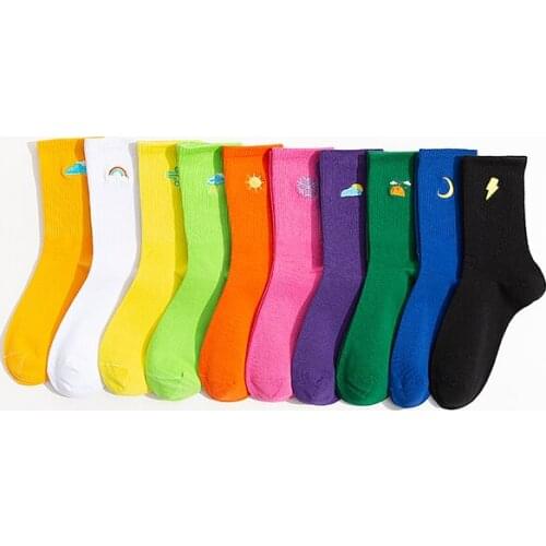 Lightning Cotton Socks Women Climate Black Fashion Casual Novelty Moon Short Sock Ladies Female Funny Harajuku Middle Tube Sox