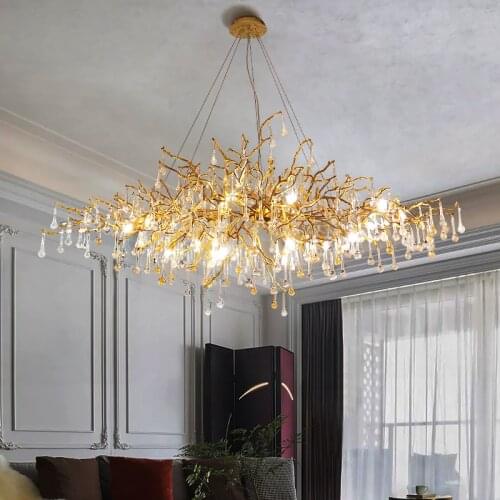 YIYING Lighting Artistic Branches Crystal Chandeliers Light Water Drops Chandelier Light Colored Glazed Salon included lampshade