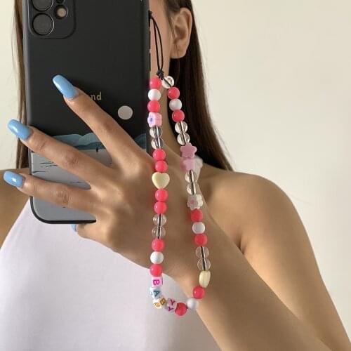 Ins Woven Smile Love Letter Beaded Anti-lost Phone Chain Soft Ceramic Lanyard Charm Strap Mobile For Girls Phone Choker Keys