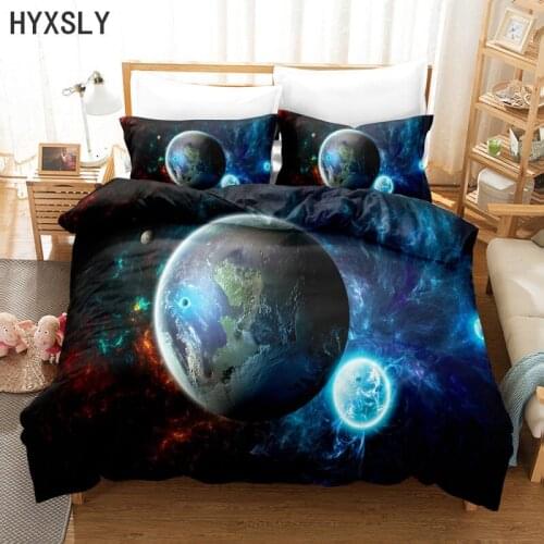 Outer Space Moon Full Print Bedding Sets Single King Size Planet Comforter Cover Set Bedclothes Duvet Covers Microfiber Fabric