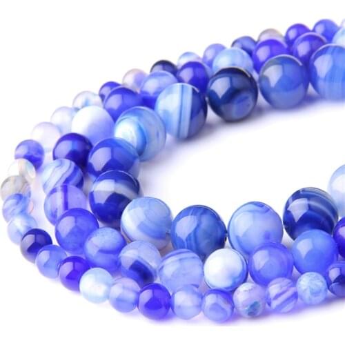 Natural Stone Blue Lace Agates Round Loose Beads 4 6 8 10 12MM Pick Size For Jewelry Making Bracelet Necklace Supplies Wholesale