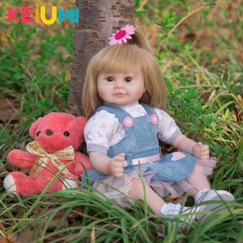 KEIUMI Reborn Baby Dolls 17 Inch Soft Silicone Baby Doll Toys Stuffed Bebe Reborn Toys Doll Smiling Girls Gift To Child Surprise