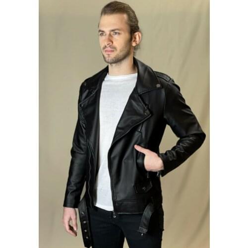 Mens Arched Black Faux Leather Jacket Zipper Gore-Tex Organic Cotton Synthetic Padding Trend Style Sports Jacket Coats