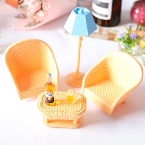 Dollhouse Miniature Rattan Chair Tea Table Light Beer Mug Living Room Decoration Children Toys Birthday Christmas Gift