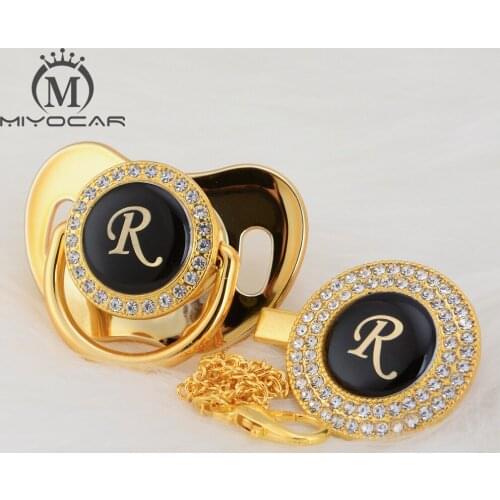 MIYOCAR name Initial letter R elegant silver bling pacifier and pacifier clip BPA free dummy bling unique design SGS pass LR