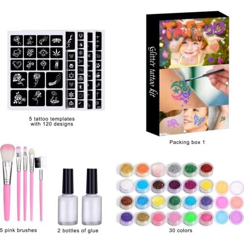 30 Color Glitter Tattoo Powder Shimmer Glitter Temporary Tattoo Kit For Body Art Cosplay Halloween Christmas Body Painting Kit