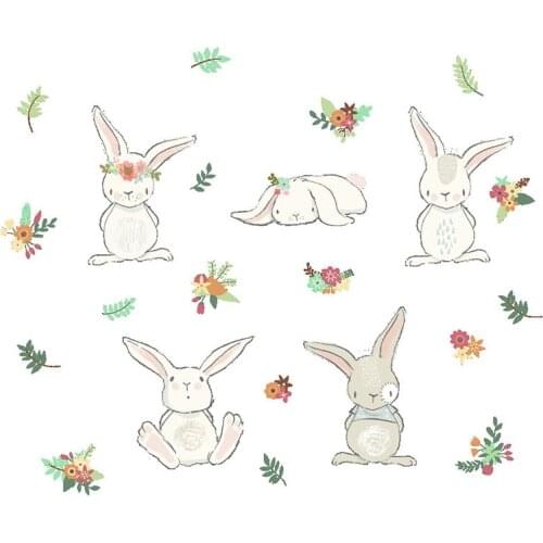 Cartoon Lovely Rabbits Wall Stickers PVC for Living Room Kids Room Home Decoration Wall Decal Home Decor Murals Baby Nursery Art
