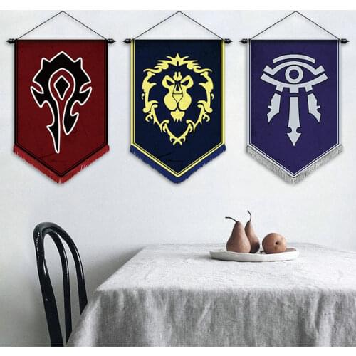 Newest WOW Version Alliance Flag Banner with Tassel 31x46cm Home Bedroom Bar KTV Decor Wall Hanging Banners