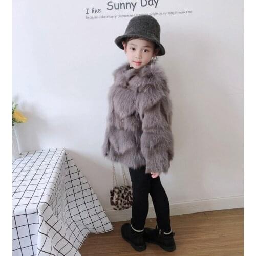 New real natural girls fox fur coat child fashion fur jacket kids warm winter outwear