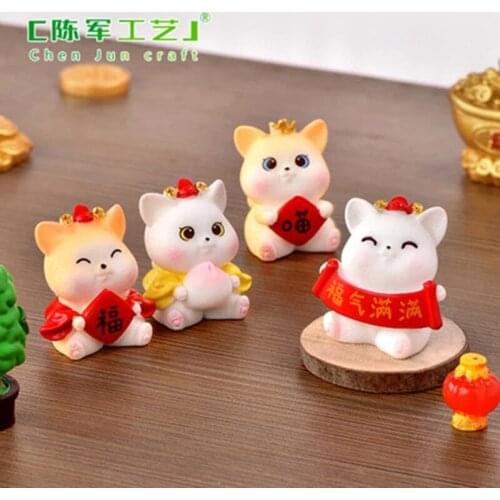 ZOCDOU 1 Piece New Year Festive Cat Small Statue Little Figurine Crafts Figure Ornament Miniatures