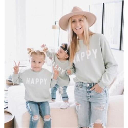 Family Matching Outfits Autumn Winter Long Sleeved Letter Printing T Shirt Father Mother Parent Child Wear Baby Girl Kid Clothes