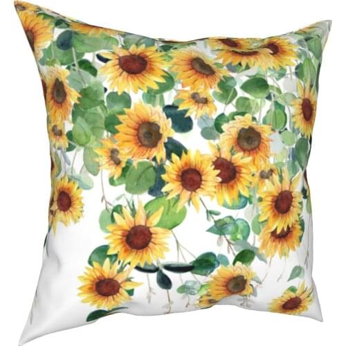 Sunflowers Pillowcase Soft Fabric Cushion Cover Decorations Flowers Pillow Case Cover Car Zipper 18"