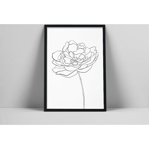 Peony line drawing print, Flower minimalist art, Floral botany print, Contour peony line art, Printable poster, Plprint, Simlis