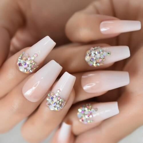 Fadeing Nails False Diamond Press On Coffin Rhinestone Nails 2021 New Design Medium Size Supplies For Professionals Manicure Set