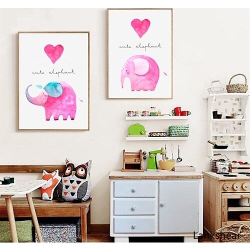 Cartoon Cute Elephant Baby Room Art Print And Poster Watercolor Elephant Canvas Painting Wall Picture Nursery Home Decor