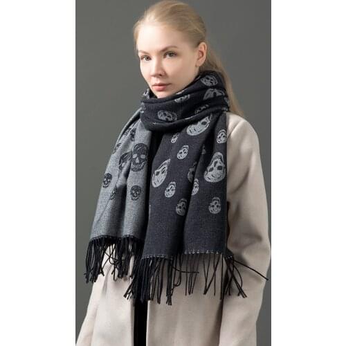 Luxury skull scarf cashmere women shawl winter warm scarf cloak thick blanket fringed scarf holiday gift