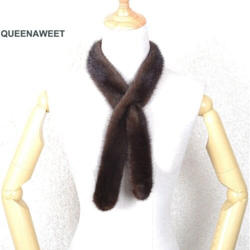 Hand Knitted Mink Fur Scarf Fashion Real Fur Scarf Wraps Woven Women Neck Warmer Luxury Mink Fur Shawl Winter Scarf