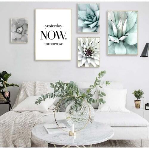 Scandinavian Green Plant Succulent Landscape Canvas Poster Life Quote Nordic Wall Art Print Painting Pictures for Living Room