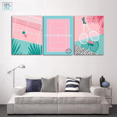 SPLSPL Nordic Style Cute Pink Tennis Canvas Art Print Poster and Painting Sport Wall Picture Home Decor for Living Room No Frame