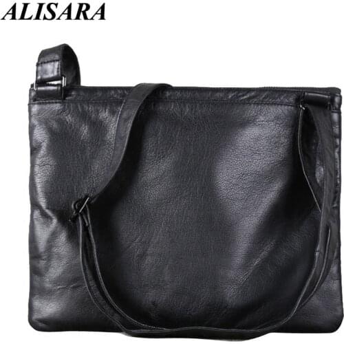 Alisara Men Shoulder Messenger Bag First Layer Cow Leather Luxury Top End Male Casual Crossbody Handbag Simple Slim Phone Bag