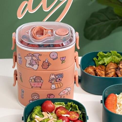 Thermal insulation lunch box household lovely female student office worker portable Bento large capacity multi-layer thermal