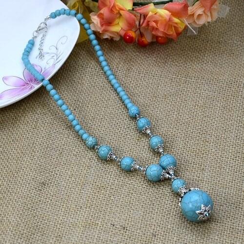 Spring summer holiday fashion jewelry! Handmade blue natural semi-precious stone necklace women gifts N15536
