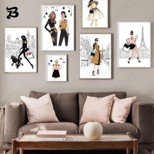 Vintage Fashion Wall Art Painting Nordic Posters and Prints Fashion Girls Supermodel Wall Pictures for Living Room Home Decor