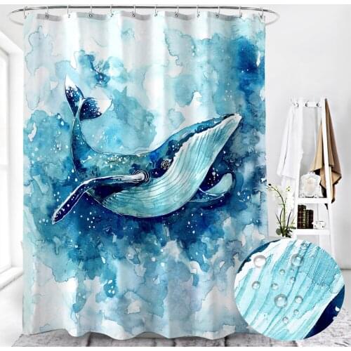Cartoon Whale Waterproof Shower Curtains Polyester Shower Curtains For Bathroom Bathtub Curtains Hooks Shading Bath Curtain