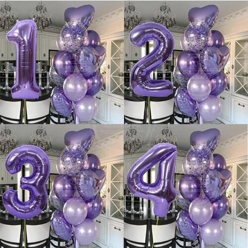 12pcs boy Birthday Balloons with 40inch Purple Number baloon 3/3rd Birthday Party Decoration Kids anniversaire 9/1/3 years old
