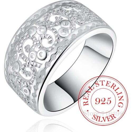 925 Sterling Silver Jewelry Vintage Hollow Pattern Wide Couples Wedding Silver Rings for Women Men Fashion Anel De Prata Bijoux