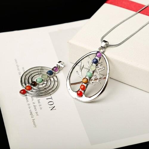 1pc Stylish seven chakras jewelry pendant necklace mineral healing crystals rose quartz meditation holiday party DIY gift