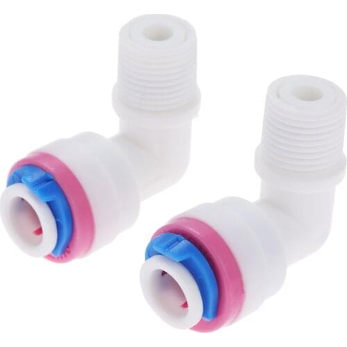 2Pcs Reverse Osmosis Water System Elbow Check Valve Quick Coupling Fitting 1/4 OD Hose 1/8BSP Male Thread Plastic Pipe Connector