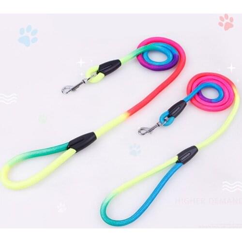 2021 Pets Use Dog Leashes Top Strong Nylon Lead Rope Rainbow Colorful Cute Small Cats Outdoor Collar Leads Pet Product Supplier