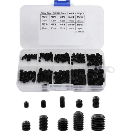 240Pcs/Set Socket Screw Nut Metric Assortment Allen Head Socket Hex Set Grub Screw Box Kit DIN916 M3-M8 Bolts And Nuts