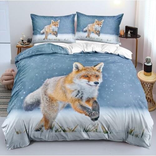 3D White Linens Bed Duvet Cove Set Pillow Shames Quilt Covers Set Full King Queen Double Size Custom Animal Fox Bedding Sets