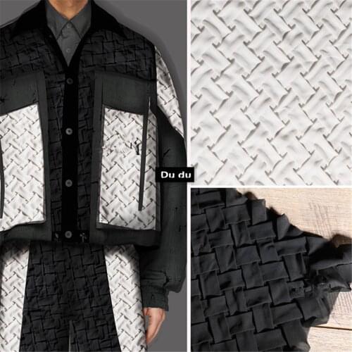 80*60cm 3D Creases Texture Clothing Fabric Weaving Staggered Square shape Geometric Patter Clothingn Design Fabric DIY
