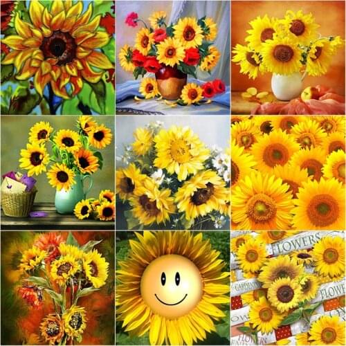 New 5D DIY Diamond Painting Full Square Round Drill Sunflower Diamond Embroidery Flower Cross Stitch Manual Art Home Decor Gift