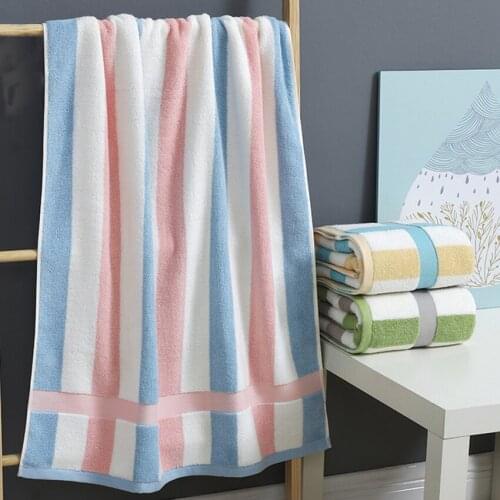 Stripe Pure Cotton Bath Towel Strong Water Absorption No Fade Bathing Towel Rectangle Household Kids Adults for Home Bathroom
