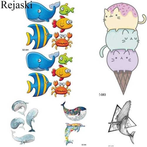 Rejaski Flash Tattoo Kids Arm Hands Stickers Child Temporary Tattoo Ocean Fish Women Cute Ice Cream Fake Cartoon Tattoo Cartoon