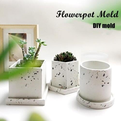 DIY Succulent Pot Cement Flowerpot Mold Silicone Round Square Terrazzo Flowerpot Mold Resin Cement Art Supplies Clay Molds