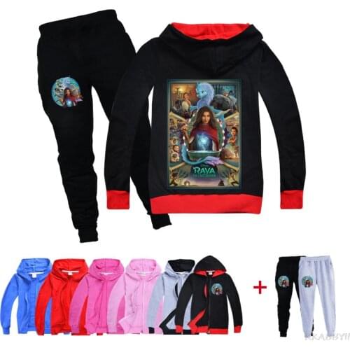 Disney Raya and The Last Dragon Cotton Cardigan Jacket + Trousers Spring And Autumn Sports Suit Childrens Wear