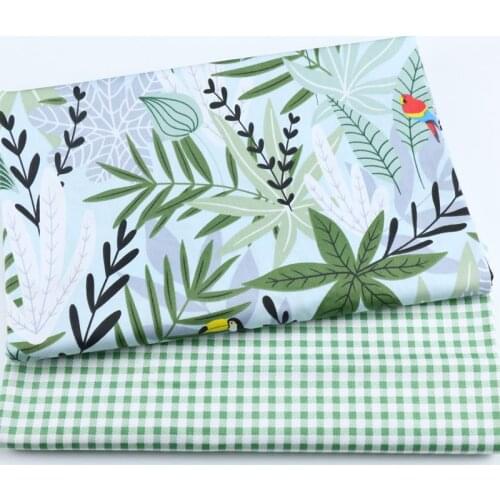 Printed Bird Leaves Plaid 100% Cotton Fabric Handmade Cloth, DIY Sewing Textile Tissue Quilting Material Fabric For Baby & Child