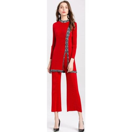 Patchwork Split Set New Pleated Suit Fashion Color Matching Ladies Miyake Pleats Suit