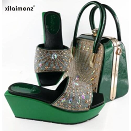 African Ladies Matching Shoe and Bag Material with Crystal Italian Shoes and Bags Set for Party Women Shoe and Bag To Match