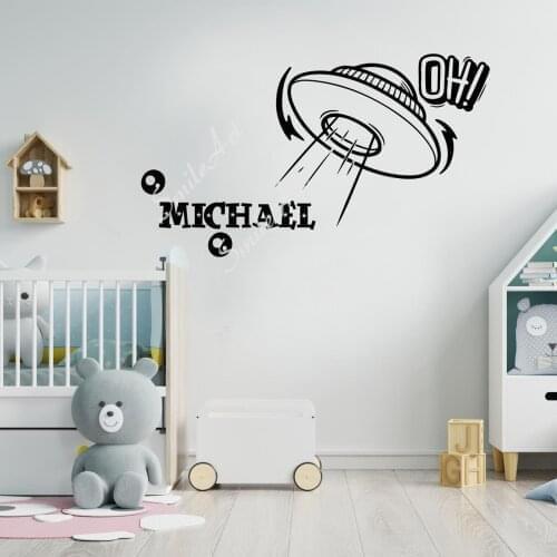 Lovely Custom name Rocket spaceship Wall Sticker Pvc Wall Stickers Wall Art Wall Paper For Living Room Bedroom Vinyl Decals