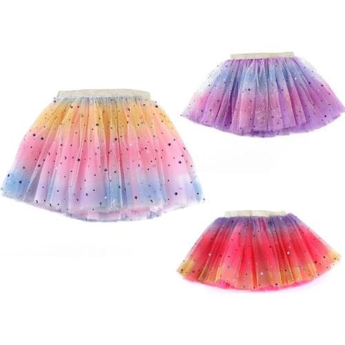 Baby Girls Colorful Tutu Skirt Shiny Star Sequins Ruffle Tulle Ballet Pettiskirt G99C