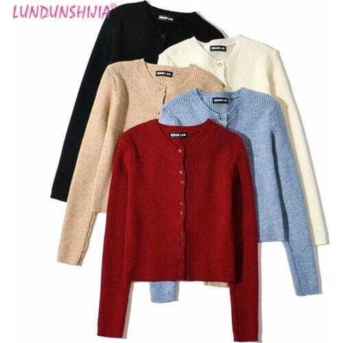 LUNDUNSHIJIA 2020 Spring Autumn Women Elegant Buttons Cardigan Knitting Sweaters Fashion Female Short Cardigan 5 Colors