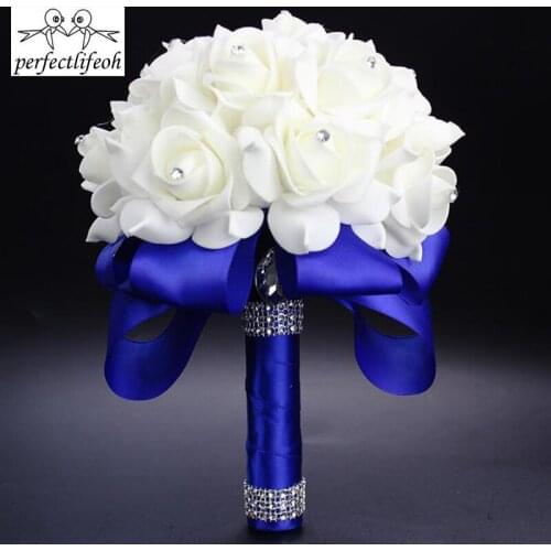 Cheapest PE Rose Bridesmaid Wedding Foam flowers Rose Bridal bouquet Ribbon Fake Wedding bouquet