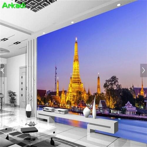 Custom Southeast Asia wallpaper Thailand Royal Palace Golden Tower Building TV background wall Living room Bedroom Home 3d Mural