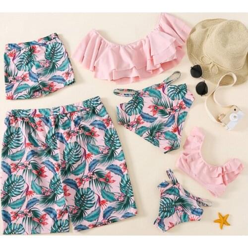 Family Matching Swimsuit Daddy and Son Beach Shorts Mom Daughter Same Swimwear Set for Kids Baby Girl Swimsuit Family Look Split